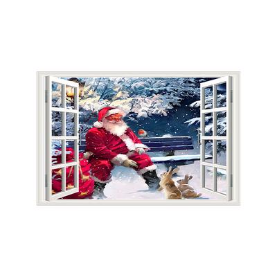 Christmas 3d Window Santa Claus Snowman Festival Party Home Decoration Painting Self Adhesive Wallpaper