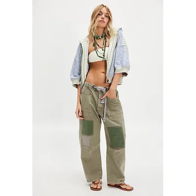 We The Free Moxie Pull-On Barrel Jeans at Free People in Army, Size: 31 S