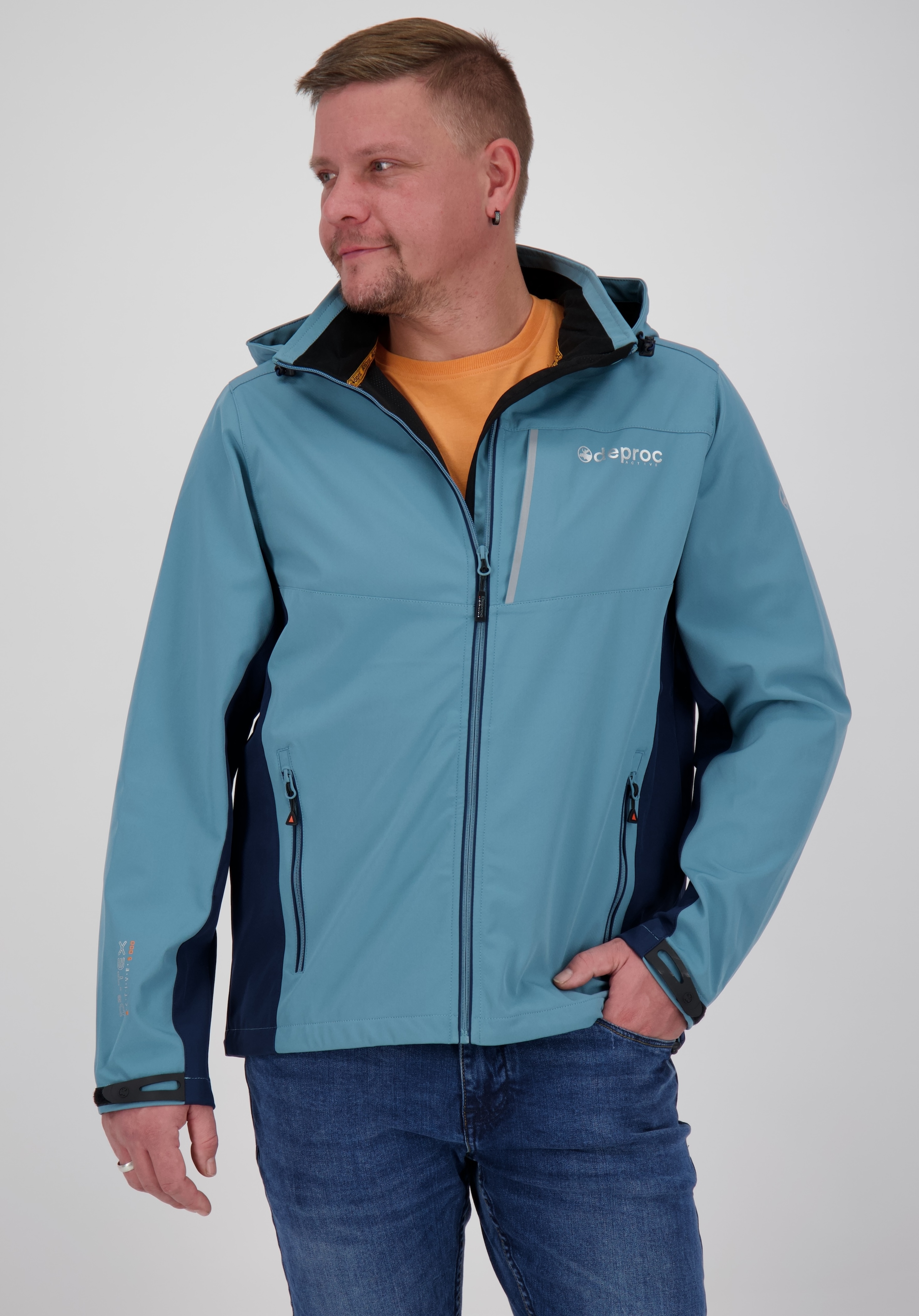 Softshelljacke DEPROC ACTIVE "NUNAVUT MEN", Herren, Gr. XL (54), grau (smoke), 96% Polyester; 4% Elastan, mit verstellbarem Klettverschluss, Jacken Softshelljacke, auch in Großen Größen erhältlich