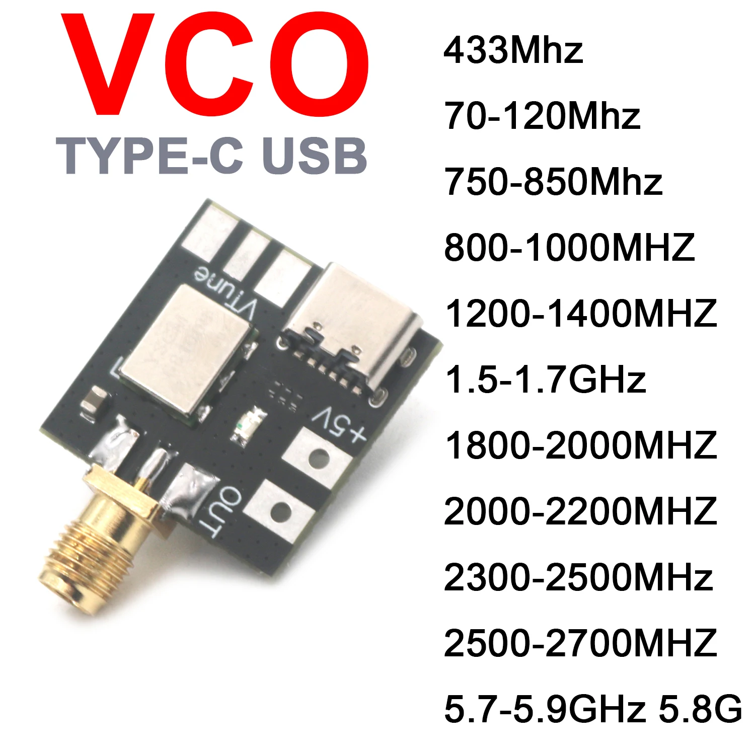 RF VCO Spannungsgesteuerte Oszillator Signalquelle 70-120M 433M 800M 900M 1,2G 1,5G 2,4G 5,8G PLL FM Radio SW VHF VHF SDR WIFI Image