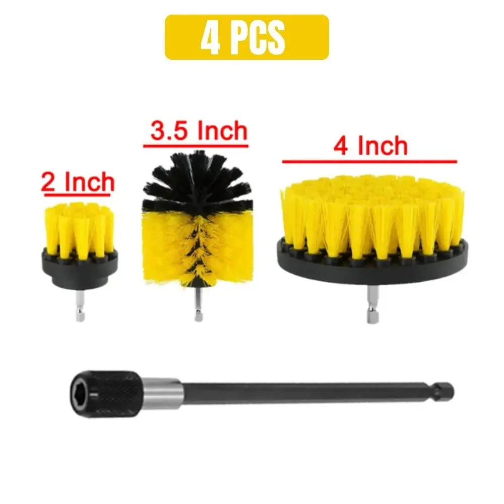 4Pc Elektrische Bohrer Pinsel Kit Reinigung Pinsel Wc Reinigung Werkzeuge Boden Nylon Wäscher Pinsel Für Teppich Glas Auto Reifen bad Image