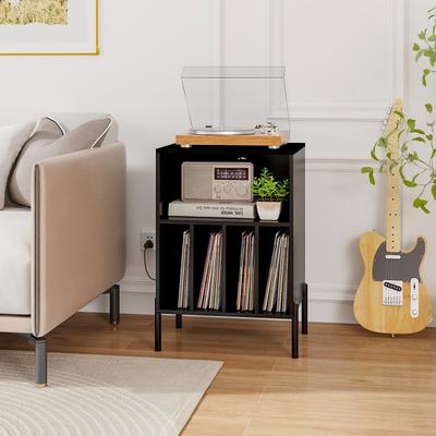 Record Player Stand with Record Storage Shelf and Charging Station - 21"L x 18"W x 31"H