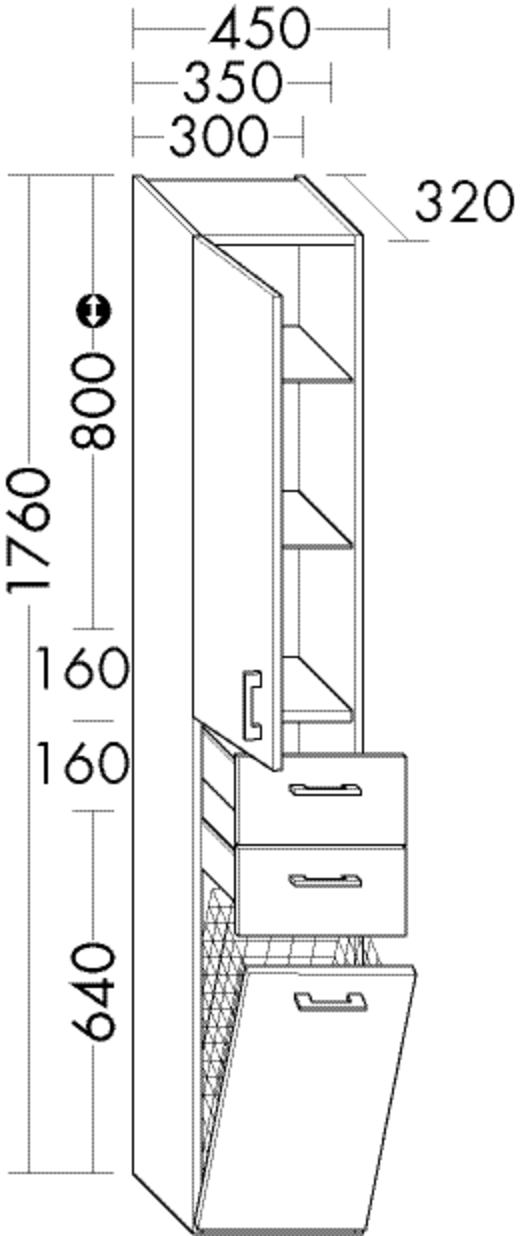 Burgbad Hochschrank Sys30 PG1 Aqua 1760x300x320 Eiche Dekor Cashmere, HS3049LF2240 HS3049LF2240 Image