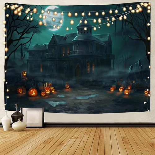 Halloween-Dekorationen, Wandteppich, Jack-o-Laterne, Kürbis-Dekor, Wandkunst, großer Wandteppich zum Aufhängen, Wanddekor, Fotohintergrund, Decke, Vorhang, Zuhause, Schlafzimmer, Wohnzimmer, Image