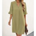 Damen Arbeitskleidung A Linie Kleid Tunika-Kleid Modisch B¨¹ro Arbeitsmode Minikleid Rüsche V Ausschnitt Halbe Ärmel Glatt Lockere Passform Blau Rose Beige Sommer Frühling S M L XL 2XL
