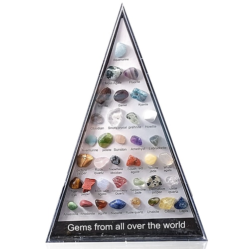 Heilsteine 36 Arten von natürlichem Kristall-Achat-Gesteinsproben Dreieck-Set Festtagsgeschenk LehrmineRock Kristall Heilstein Weihnachtsgeschenk Image