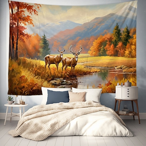 Herbst Hirsch Wald hängen Wandteppich Kunst große Wandteppich Wandbild Dekor Fotografie Hintergrund Decke Vorhang Haus Schlafzimmer Wohnzimmer Dekoration Wandtuch XXL Natur Image
