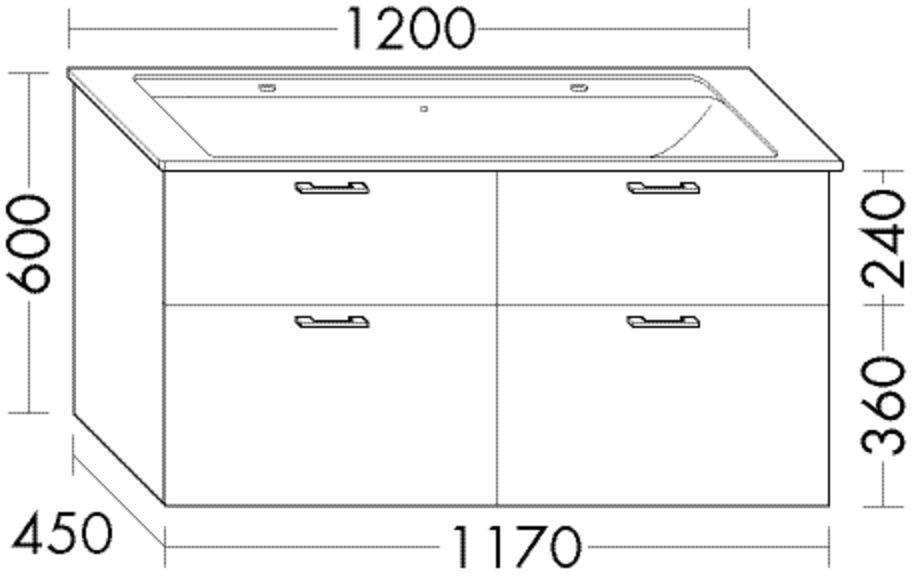 Burgbad Waschtischunterschrank zu Keramik-Waschtisch Sys30 PG4 Sana 600x1170x450 Dunkelgrau Hochglan WXWQ117F3365 Image