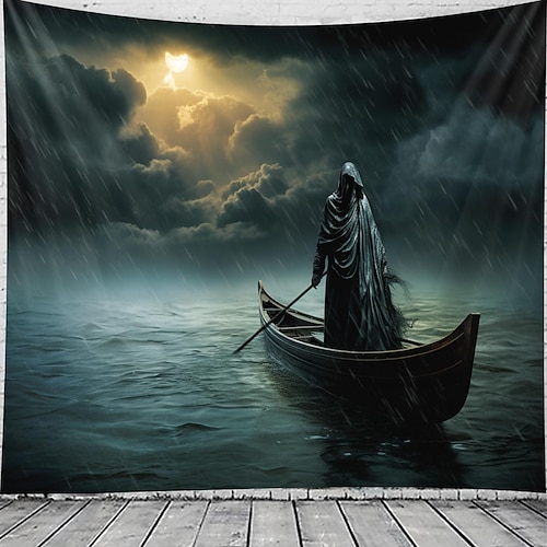 Halloween-Dekorationen Totenkopf Wandteppich zum Aufhängen, Wandkunst, großer Wandteppich, Wanddeko, Fotohintergrund, Decke, Vorhang, Zuhause, Schlafzimmer, Wohnzimmer, Dekoration Image