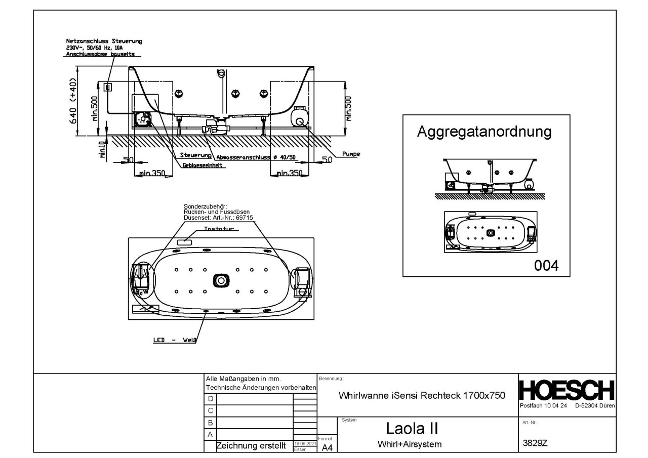 Hoesch Whirlpool iSensi Rechteck 1700x750 Laola II, Weiß/verchromt/Motor re/li, 3829Z.010305004 3829Z.010305004 Image