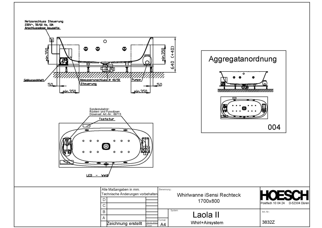 Hoesch Whirlpool iSensi Rechteck 1700x800 Laola II, Weiß/verchromt/Motor re/li, 3832Z.010305004 3832Z.010305004 Image