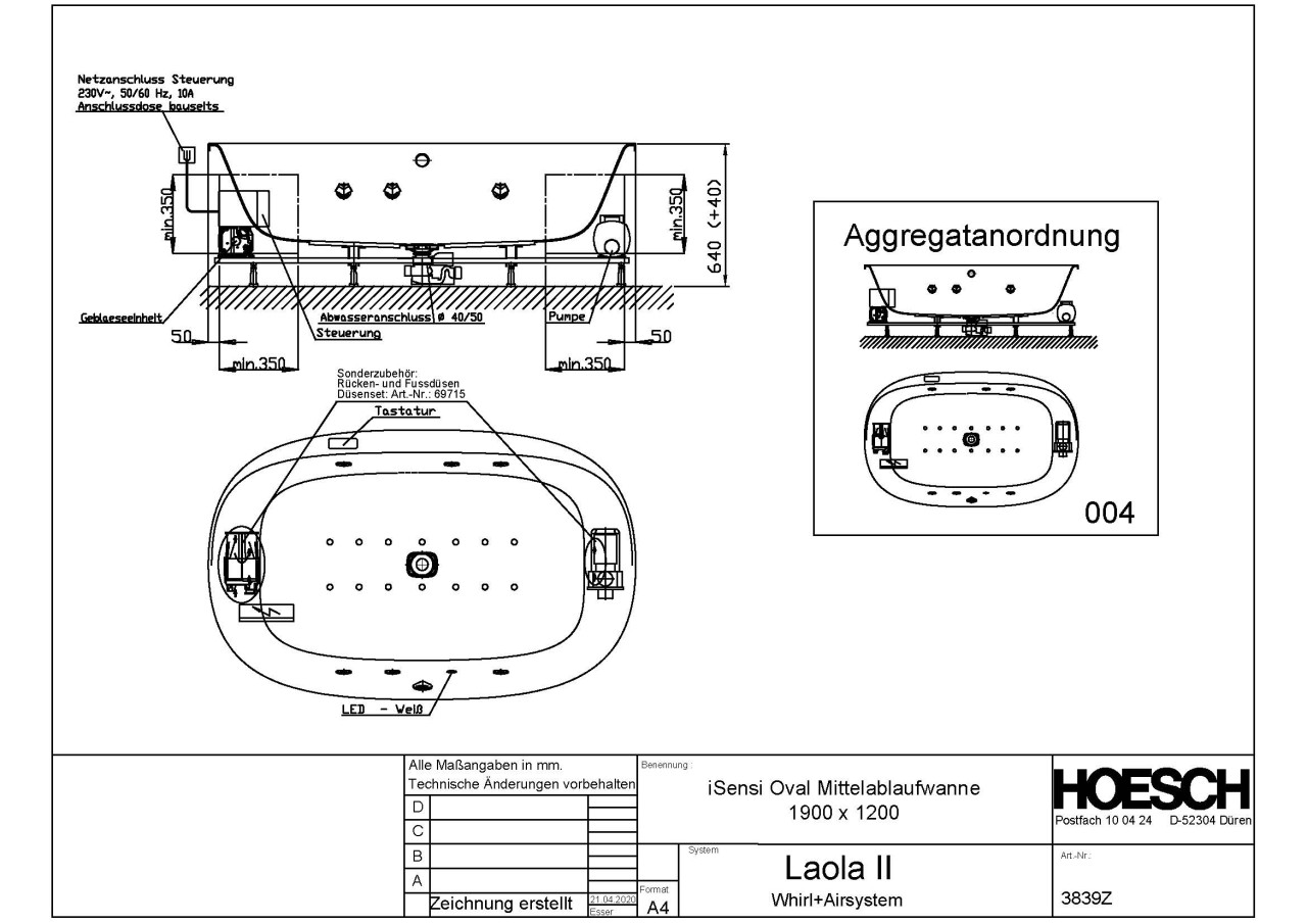 Hoesch Whirlpool iSensi Oval 1900x1200&Laola II Weiß/verchromt/Motor re./li., 3839Z.010305004 3839Z.010305004 Image