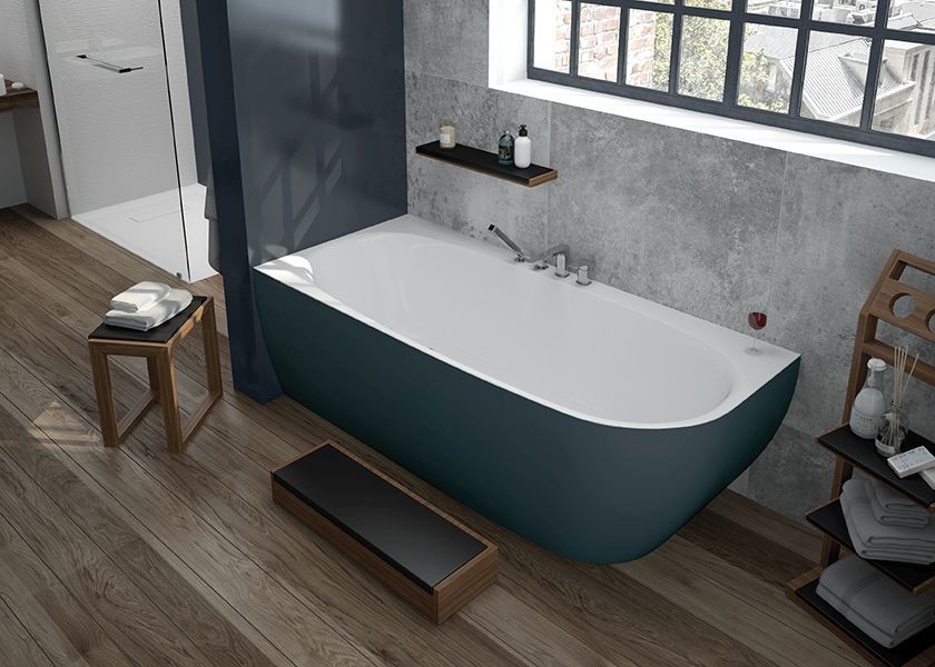 Hoesch Badewanne iSensi Eck 1600x750 Monolith li. Befüllung Weiß, BiColor Weiß-Grau, 3971.112 3971.112 Image