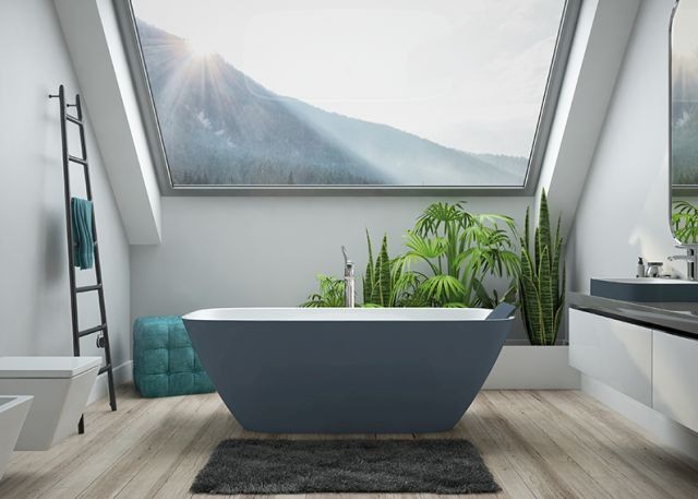 Hoesch Badewanne LaSenia 1800x900 freistehend Solique BiColor Weiß-Schiefergrau, 4504.112 4504.112 Image