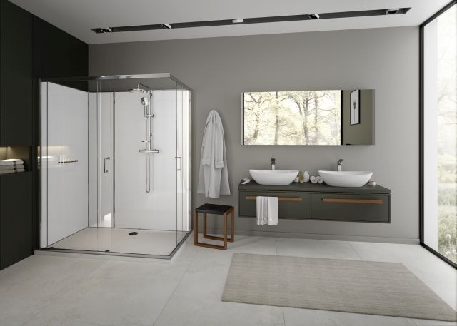 Hoesch Duschabtrennung nUnity Eckversion 1000x800 Eckeinstieg mit Schiebetüren und Armatur inklusive 8629422.101401 Image