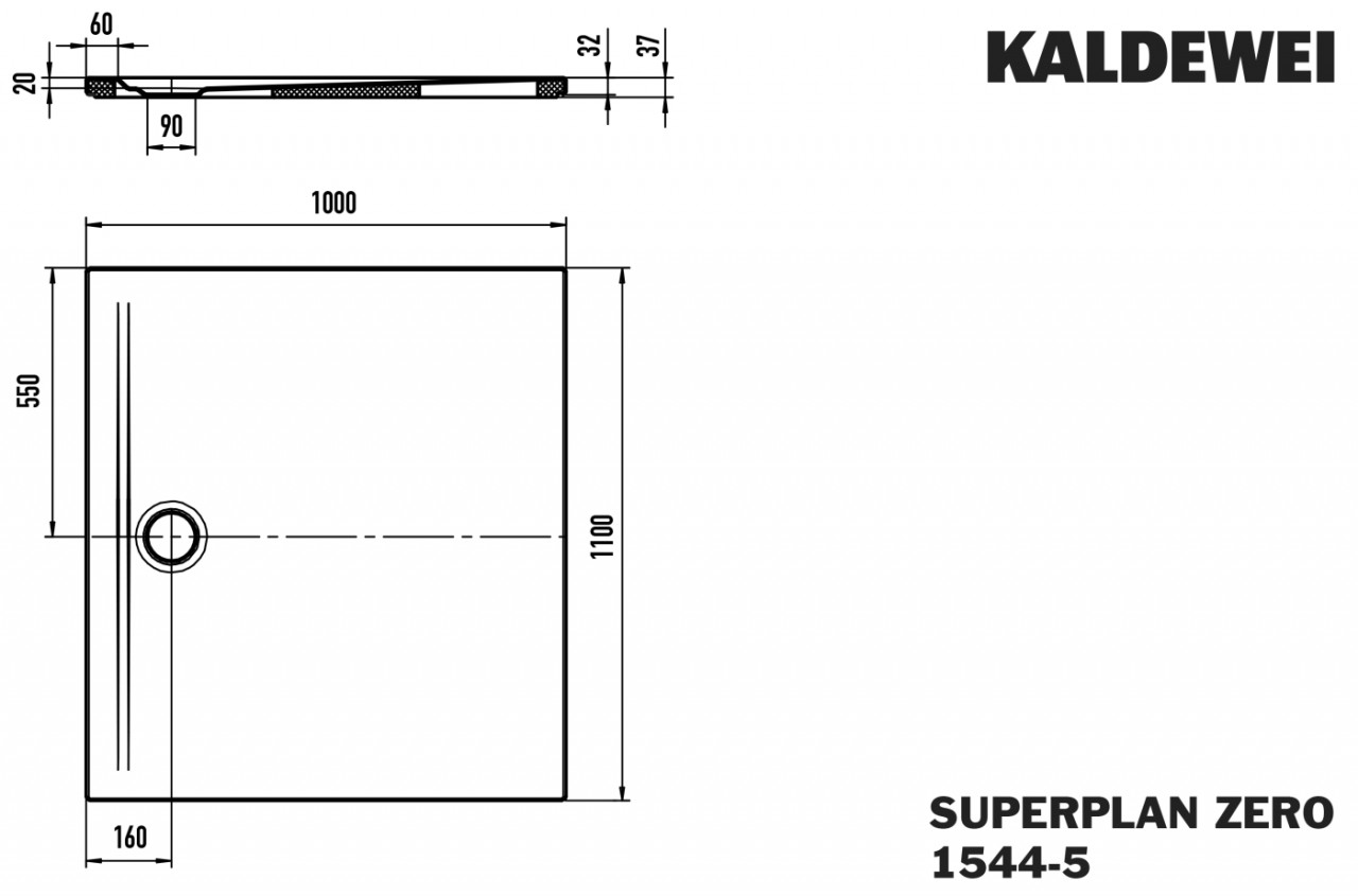 Kaldewei Duschwanne SUPERPLAN ZERO Mod.1544-5, 1000 x 1100, alpin. matt,PEFF,Wt extrafl. 354447983711 Image
