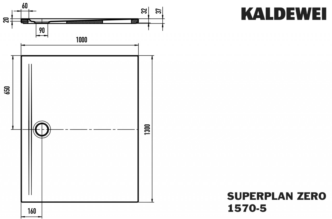 Kaldewei Duschwanne SUPERPLAN ZERO Mod.1570-5, 1000 x 1300, sm100,SEC,Wt extrafl. 357047982676 Image