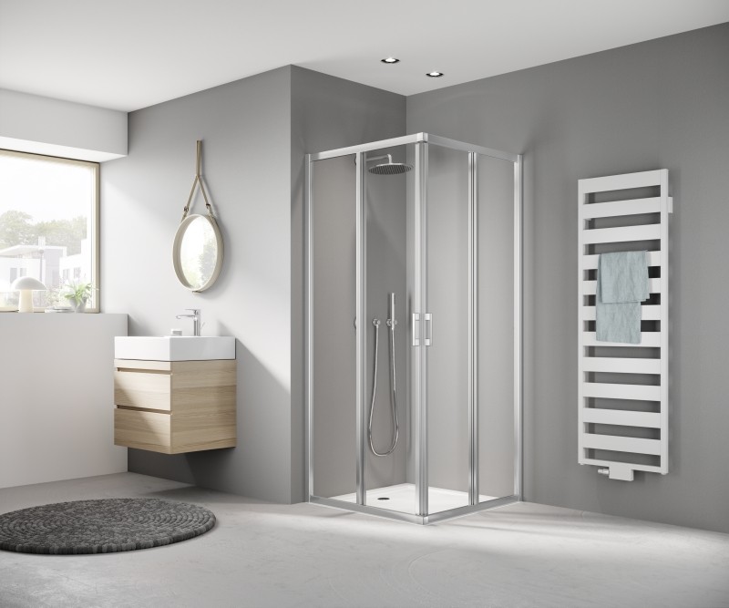 Kermi Eck-Halbt. re Liga E2R 0750x2000 BV: 725-750, silber mattglanz ESG klar LIE2R075201AK Image