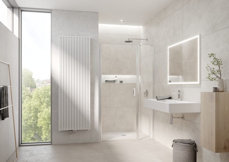 Kermi Pendeltür LIGA 1OL 1300x2000, silber hochglanz ESG klar mit KermiClean LI1OL13020VPK Image