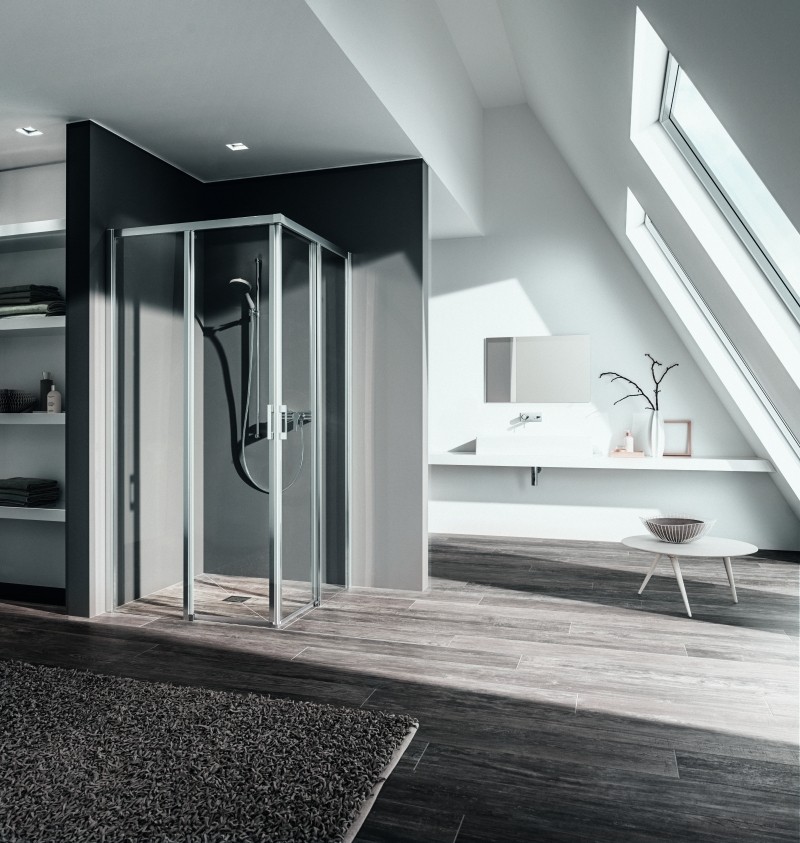 Kermi Eck-Halbteil rechts Liga C2R 0900x2000, silber hochglanz, ESG klar mit KermiClean LIC2R09020VPK Image