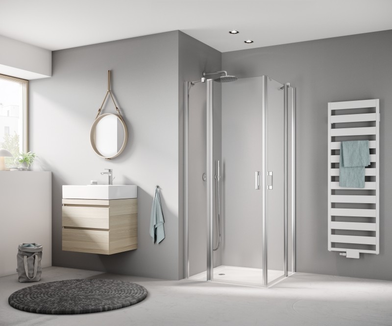 Kermi Eck-Halbteil rechts Liga EPR 0900x1850, silber hochglanz, ESG klar mit KermiClean LIEPR09018VPK Image