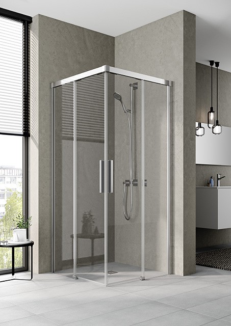 Kermi Eck-Halbteil links Nica C2L 1230x2000, silber hochglanz, ESG Opaco mit KermiClean NIC2L12320VYK Image