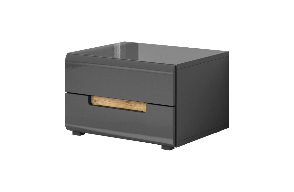 Nachtkommode HL1-22, 52 cm x 35 cm x 44 cm, grau/grau hochglanz/appenzeller Fichte NBHL1-22-grau Image