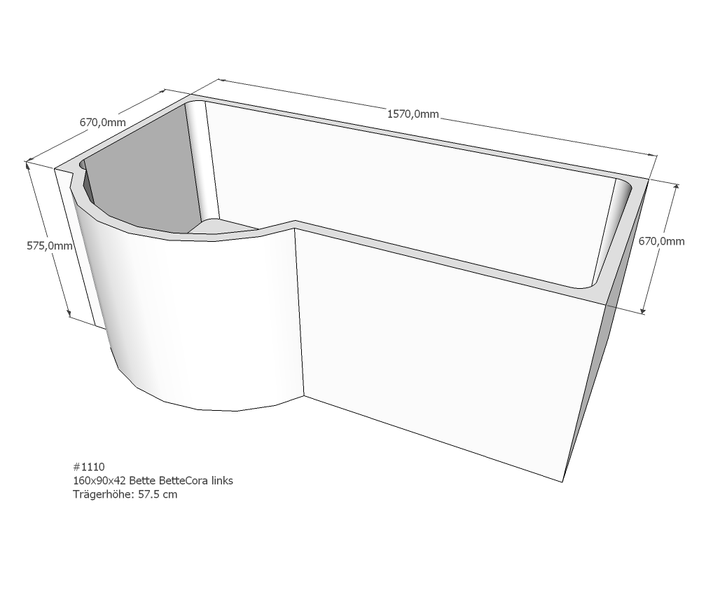 Neuesbad Wannenträger für Bette Cora 160x90 Rundung li SW12475 Image