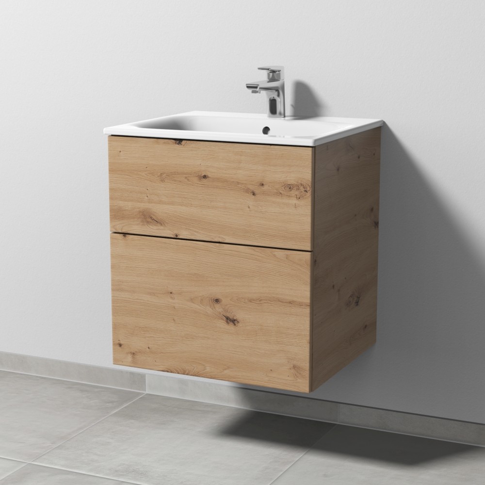 Sanipa 3way Waschtischunterbau zu Geberit Renova Plan Slim Waschtisch mit 2 Auszügen, Eiche Natural- SM68585 Image