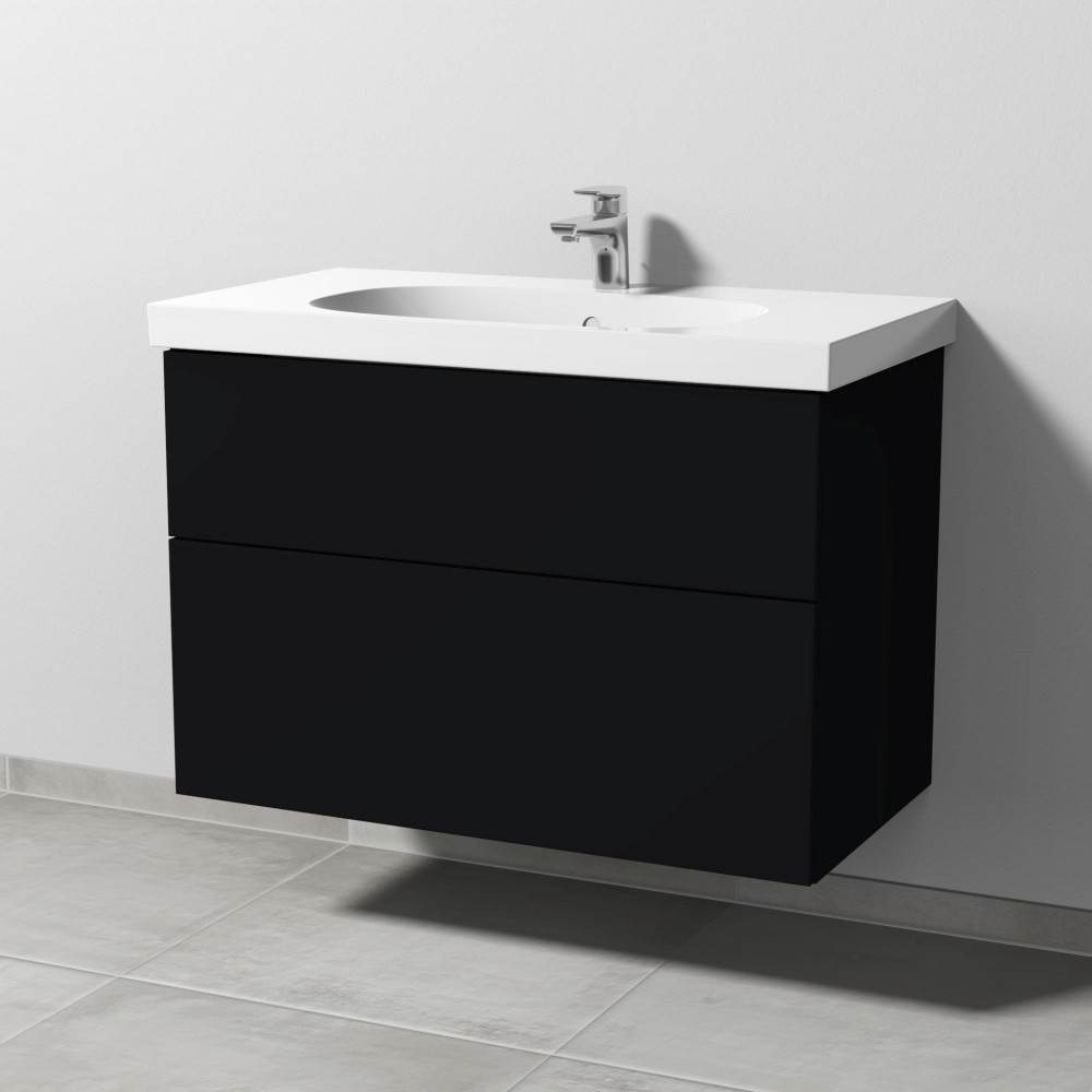 Sanipa 3way Waschtischunterbau zu Geberit Acanto Waschtisch mit 2 Auszügen, Schwarz-Matt SF41808 Image