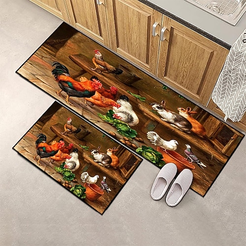 Bauernhaus Hühnerbereich Teppich Küchenmatte rutschfeste ölfeste Bodenmatte Wohnzimmerteppich Indoor Outdoor Matte Schlafzimmer Dekor Badezimmermatte Eingangsteppich Türmatte Image