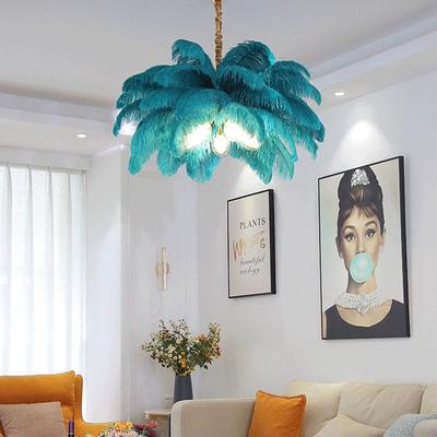 LED Pendant Light Chandelier Gorgeous Extra Large 80cm Ostrich Feather Bouquet 5-light Pendant Light Romantic Mounted Lighting Fixture for Restaurant Bedroom Chain Adjustable