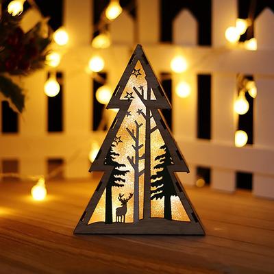 Christmas Wooden Warm Light Table Decoration Christmas Decorations Christmas Tree Shape Wooden Night Lights Glowing Christmas Tree Daughter Ornament