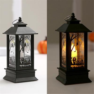 Halloween Pumpkin Lantern and Ghost Festival Portable Wind Lamp Simulation and Creativity Candlestick LED Lamp Decoration Electronic Candle Lamp Prop