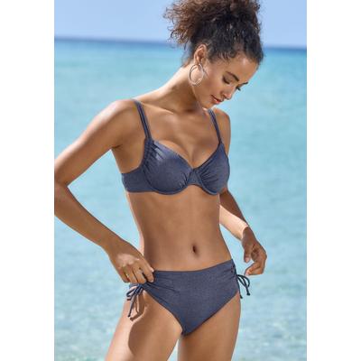 Bügel-Bikini-Top LASCANA "Glitter", Damen, Gr. 42, Cup B, blau (nachtblau), Obermaterial: 79% Polyamid, 11% Elasthan, 10% metallisierte Fasern. Futter: 90% Polyester, 10% Elasthan, Glitzerfäden, Bikini-Oberteile, mit tollem Glitzereffekt Image