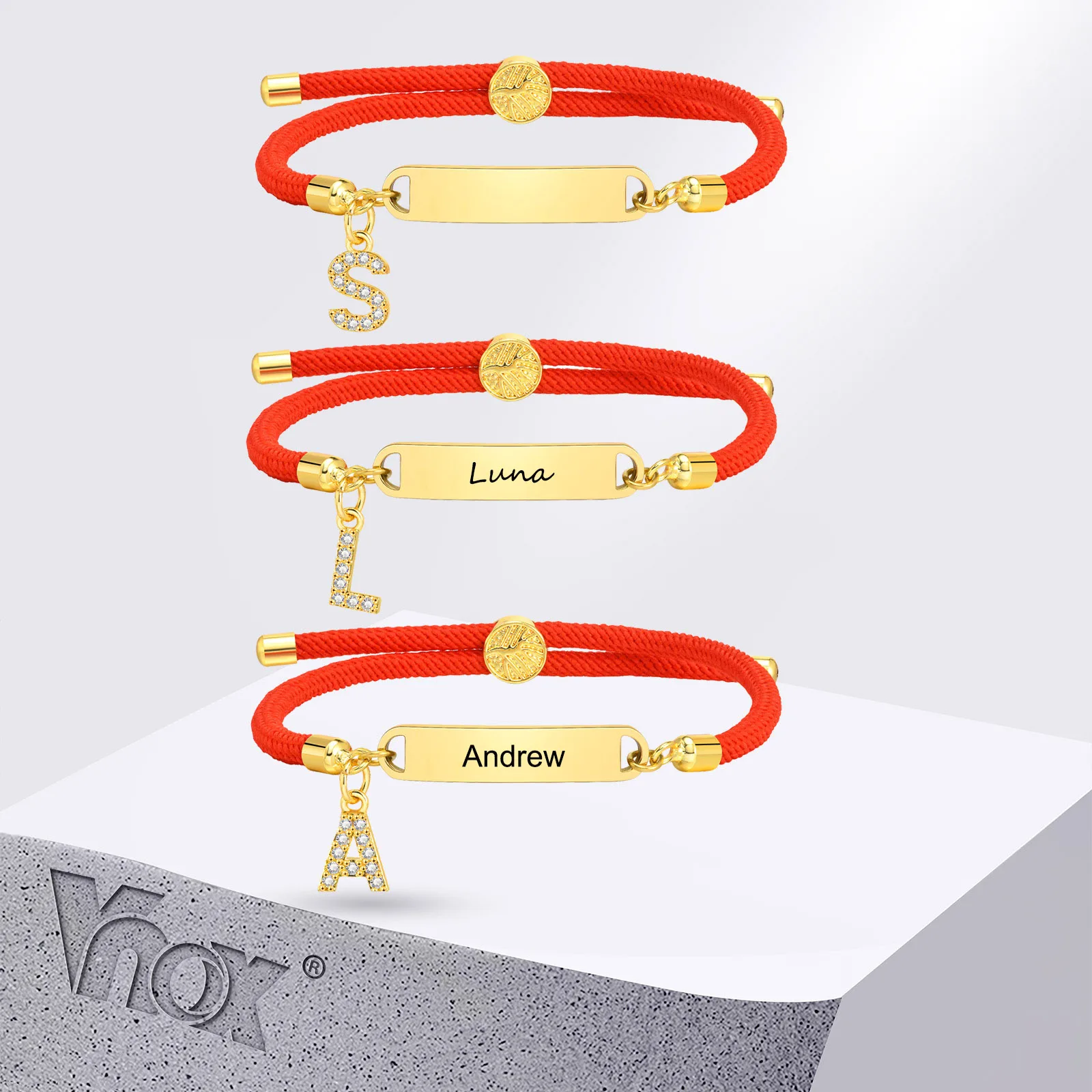 Vnox Kostenlose personalisierte Baby-Name-Geburtsdatum-Armbänder für Neugeborene, Namensarmbänder, A-Z-Armbänder mit Anfangsbuchstaben, Geschenk für Jungen und Mädchen Image