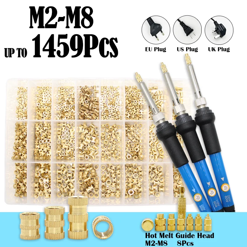 Einstellbare Temperatur elektrischer Lötkolben Messing Wärme einsatz mutter Heiß schmelze Nuss einsatz Gewinde gerändelte Einbettung muttern 3D-Drucker Image