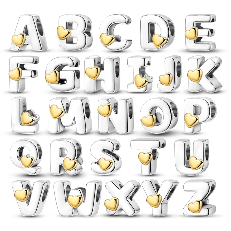 925 argent Sterling a-z Alphabet breloques perle bricolage lettre d'amour avec coeur balancent ajustement Original Bracelet bijoux cadeau