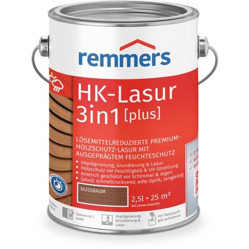 Remmers - HK-Lasur 3in1 [plus] nussbaum, matt, 2,5 Liter, Holzlasur, Premium Holzlasur außen, 3fach