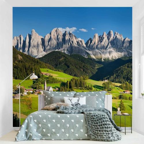 Fototapete Berge - Geislerspitzen in Südtirol - Vliestapete Premium Quadrat Größe HxB: 192cm x 192cm