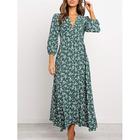 Per donna Abito lungo Abito lungo Abiti in chiffon Vestito svasato Abito formale Abito linea A Elegante Da cerimonia Da mare Feste Invitati del matrimonio Standard Floreale Manica lunga A V Blu