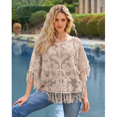 Boston Proper - Neutral - Crochet Slouchy Fringe Poncho - Medium/Large