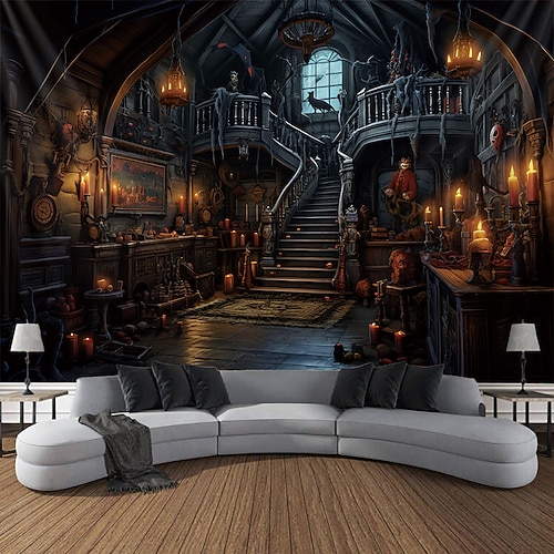Halloween Horrorhaus Hängender Wandteppich Wandkunst Großer Wandteppich Wandmalerei Dekor Fotograf Hintergrund Decke Vorhang Zuhause Schlafzimmer Wohnzimmer Dekoration Image