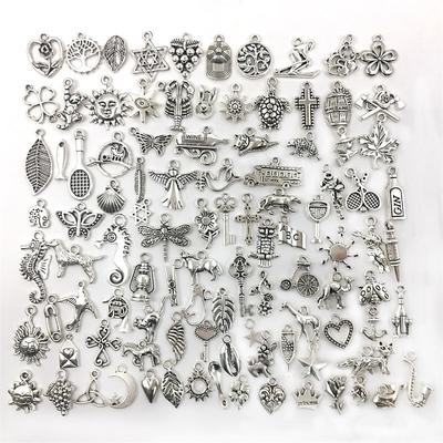 100 PCS Bulk Lots Jewelry Making Silver Charms Mixed Smooth Tibetan Silver Metal Charms Pendants DIY For Necklace Bracelet Jewelry Making And Crafting