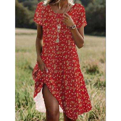 Women's Mini Dress Petite Dress T Shirt Dress Tee Dress A Line Dress Summer Dress Stylish Casual Vacation Daily Holiday Loose Fit Ditsy Floral Short Sleeve Crew Neck White Red Blue Green