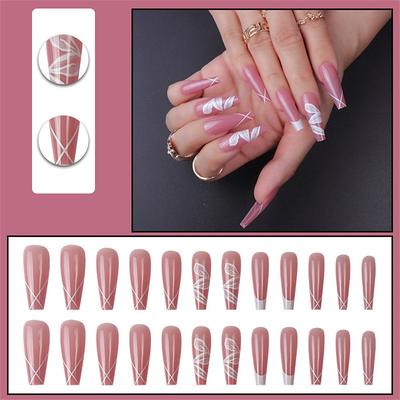 24pcsDetachable Long Ballerina False Nails With Design Wearable Fake Nails Full Cover Nail Tips