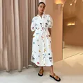 Robe de vacances décontractée pour femmes, Chic, imprimé Graffiti, à lacets, mi-longue, élégante, lanterne à revers, manches courtes, nouvelle collection