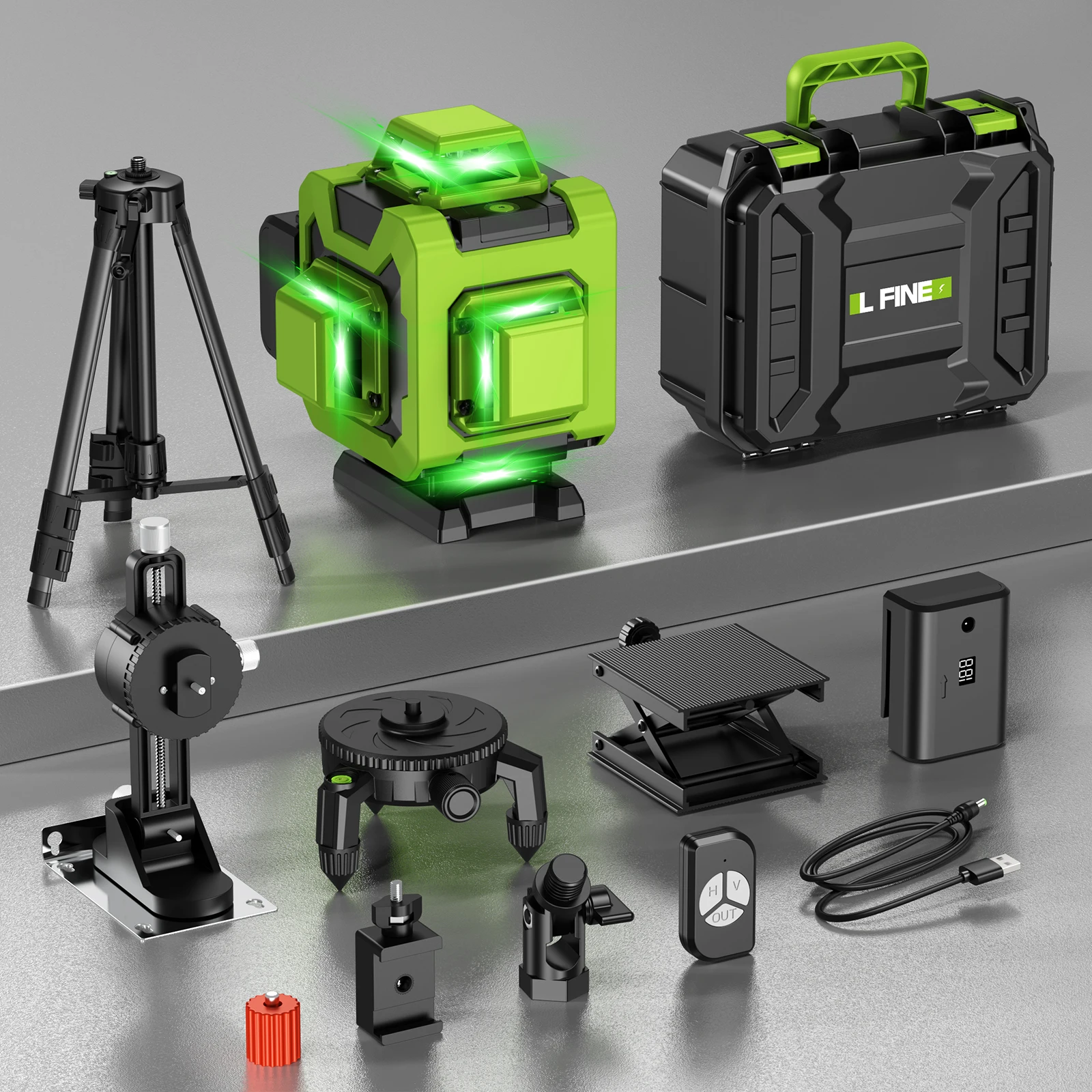 Lfine 4D 16-Linien-Laser-Nivelliergerät mit Stativ und Koffer horizontal und vertikal 360 ° Selbstnivellierendes professionelles Laser-Nivelliergerät Image
