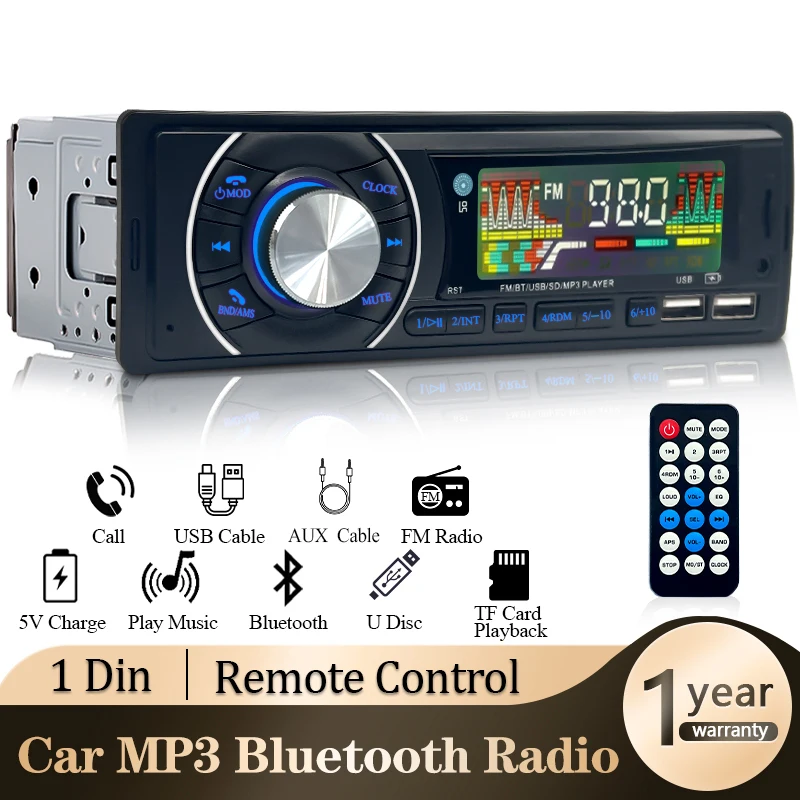Auto Audio Radio 1din Bluetooth Stereo MP3 Player FM Empfänger 12V Unterstützung Telefon Lade AUX/USB/TF Karte in Dash Kit
