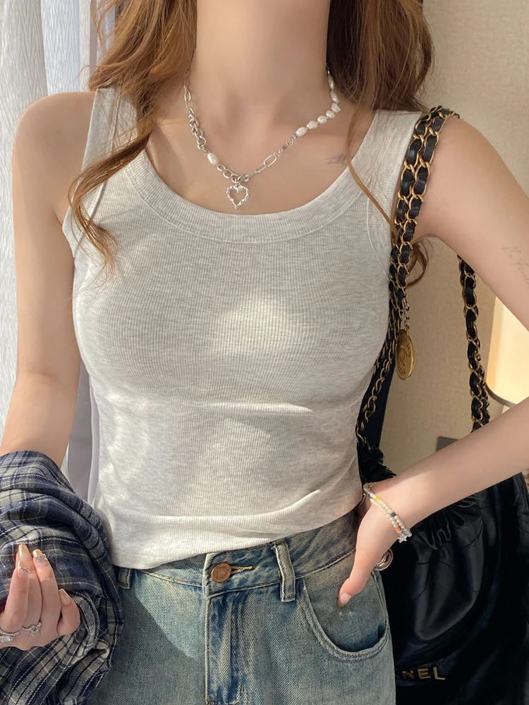 2026 Sommer Vielseitige Strick-Tanktops für Damen – Basic, einfarbig, lässig, O-Ausschnitt, schmal geschnitten, dünn, ärmellos, Ice Shreds Weste Image